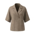 thumbnail image 3 of Uootdi Women's Shirts Collared V Neck 3/4 Sleeve Linen Blend Solid Blouses Casual Daily Style Lightweight Breathable Loose Fit Tops Gift, 3 of 6