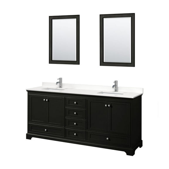 80" Double Vanity Set - Dark Espresso Finish, Quartz Top, Square Sinks & Mirrors