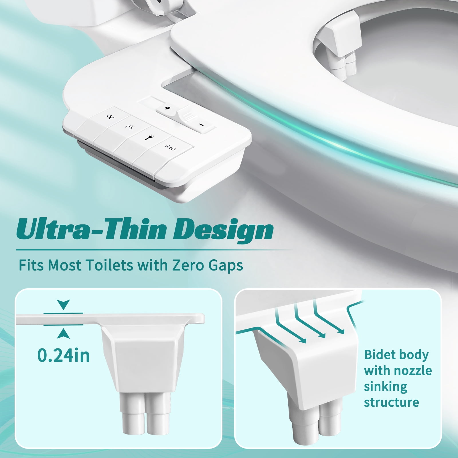 QUITEDEW Dual Nozzle Non-Electric Bidet Toilet Attachment,Self-Cleaning,Adjustable Water Pressure Control with Filtration,White