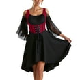 thumbnail image 4 of Enjoytime Gothic Dresses for Women Patchwork Flare Long Sleeve Lace Up Midi Dresses Cold Shoulder Vintage Elegant Medieval Dress Red XL, 4 of 7