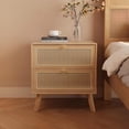thumbnail image 1 of Solid Wood Nightstand with Inlaid Rattan, Night Stand with Drawers，Boho Side Table for Bedroom, Living Room, Quick Leg Assembly(Natural,43x40x49cm), 1 of 8