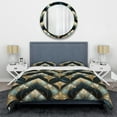 thumbnail image 3 of Designart "Art Deco Majesty In Emerald And Gold" Marble Bedding Covert Set - Glam Bed Set With 1 Sham, 3 of 5