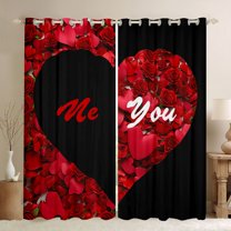 Castle Fairy Teens Adults Romantic Love Heart Curtains Pack of 2 (42x84 Each),Rose Valentine's Day Curtains Blackout,Black Red Bedroom Curtains,Breathable Home Decor