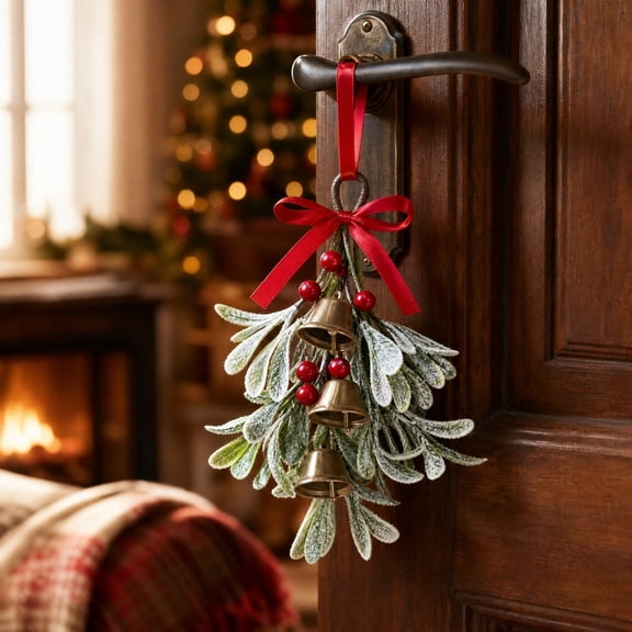 WDOBM Christmas Decorative Bows, Christmas Ornaments Bows Berries Bells Door Wall Hanging Decor, Christmas Tree Bow, Hanging Christmas Ornaments for Home Decor Indoor