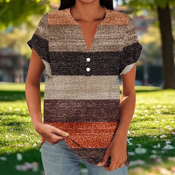 Vmvidoty Women Summer T Shirts Short Sleeve V Neck Pocket Tee Top Brown XL