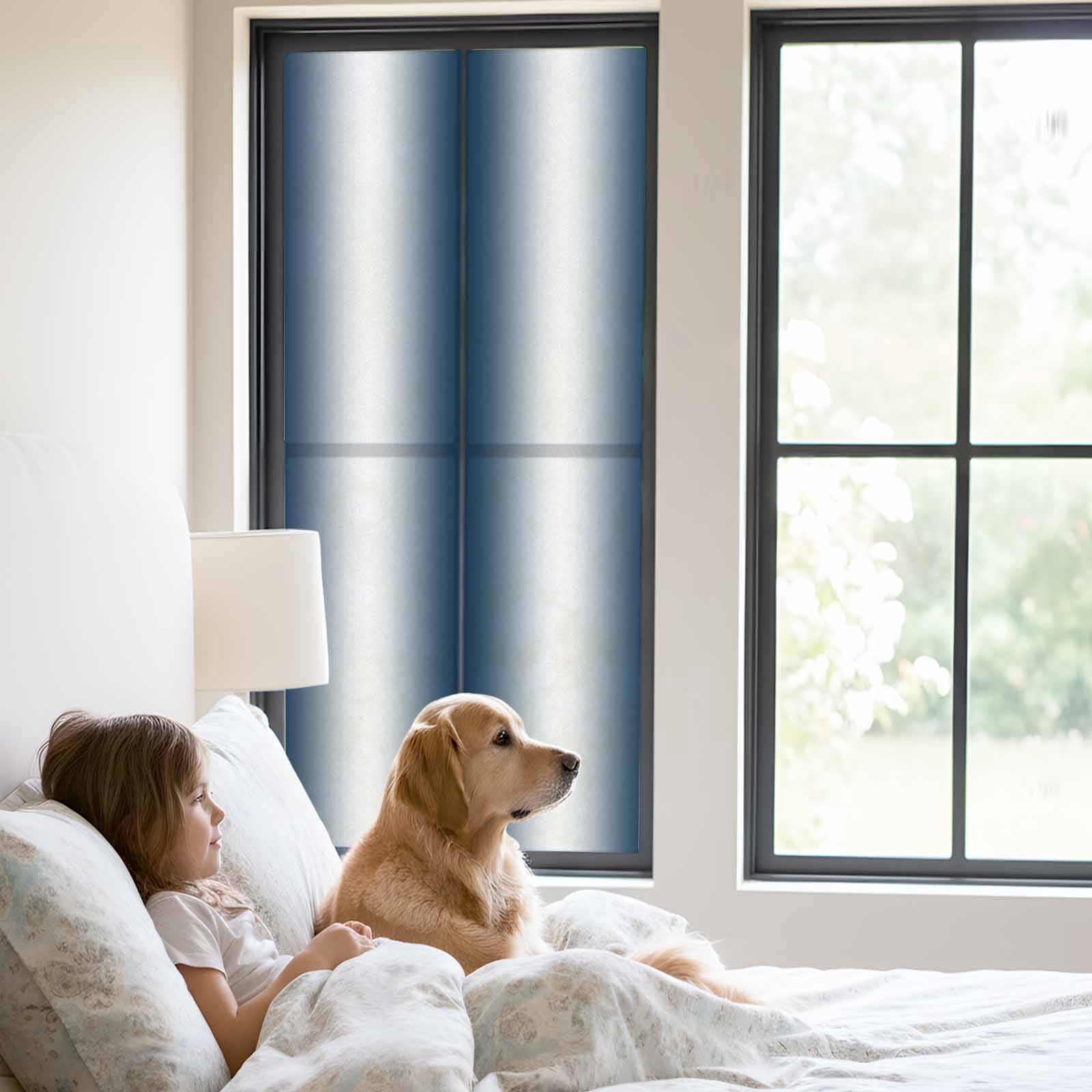 Ombre Dark Blue Window Privacy Film, Gradient White Abstract Minimalist Stripe Static Cling UV Sun Blocking Tint Film Heat Control Windows Films for Bedroom Bathroom, Window Stickers 23.6"x59"