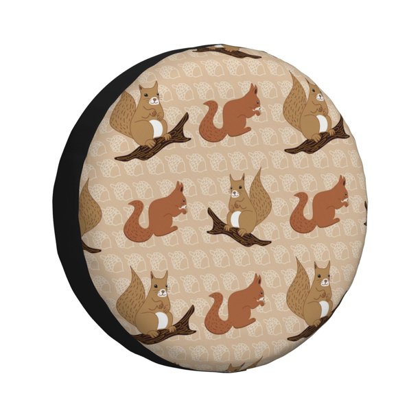 Fotbe Squirrel nut backgrounds Funda de Llanta de Repuesto con Estampado, Engrosada, Ajuste Universal para Jeep, Remolque, RV, SUV, Camión-16 inch