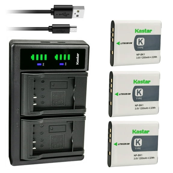 Kastar 3-Pack Battery and LTD2 USB Charger Replacement for Sony NP-BK1 NP-FK1 Battery, BC-CSK Charger, Sony Cyber-shot DSC-W180, Cyber-shot DSC-W190, Cyber-shot DSC-W370, Cyber-shot DSC-S980 Cameras