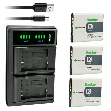 Kastar 3-Pack Battery and LTD2 USB Charger Replacement for Sony NP-BK1 NP-FK1 Battery BC-CSK Charger Sony Cyber-shot DSC-W180 Cyber-shot DSC-W190 Cyber-shot DSC-W370 Cyber-shot DSC-S980 Cameras
