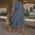 thumbnail image 2 of PENGXIANG Robes Noires pour les Femmes de Mode Femmes Lâches Couleur Unie O-Cou Manches Courtes Robe Décontractée Manches Courtes, 2 of 4
