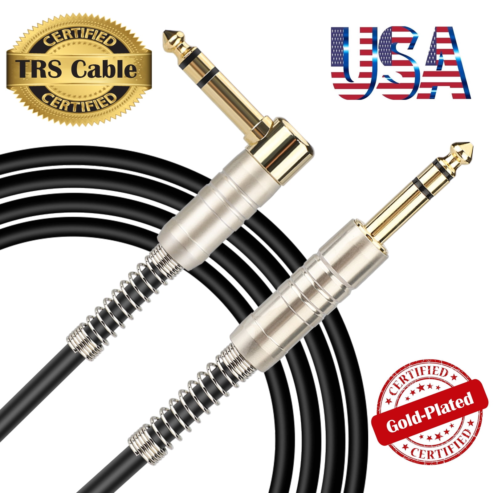 35FT 6.35mm 1/4" Mono Jack Male to Male Audio Cable Cord Electric Guitar Gold 
