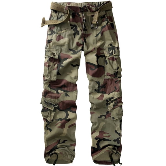 TRGPSG Men's Wild Relaxed Fit Cargo Pants with 9 Pockets(No Belt),C29 Camo 36x32