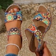 thumbnail image 2 of Rokment Womens Ethnic Retro Platform Slip on Dress Sandals Bohemian Beach Vintage Casual Leather Arch Support Chunky Block High Heels Slides Slippers for Vacation Blue Size 6, 2 of 6