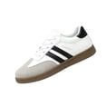thumbnail image 2 of QWKLEAJ Women’s Casual Shoes Retro Tennis Sneakers, Two Tone Suede Leather Triple Stripe Lace Up Gum Sole Trainers for Daily Walking Street Fashion Footwear White 6, 2 of 6