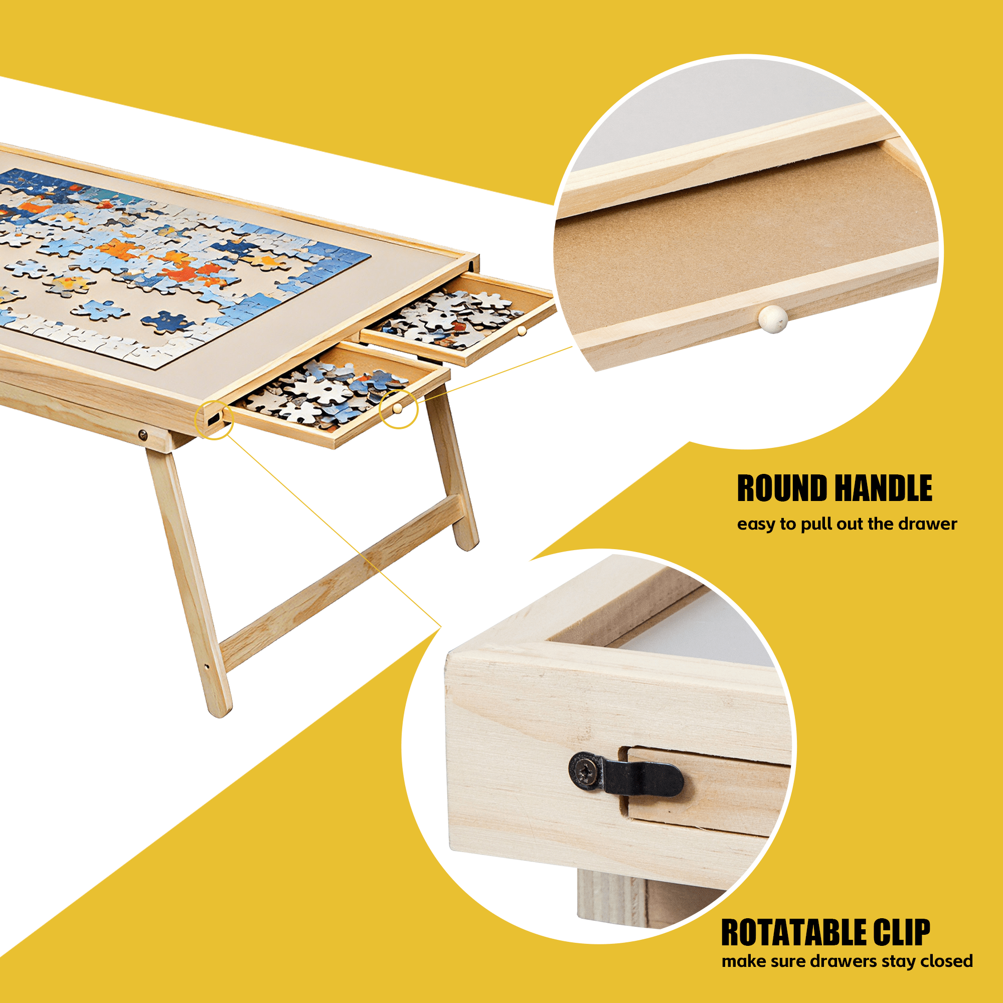 1500 Piece Puzzle Table with Folding Legs and 4 Sliding Drawers,34.3 "x 26.5" Wooden Jigsaw Puzzle Board with Protective Coverfor Adults