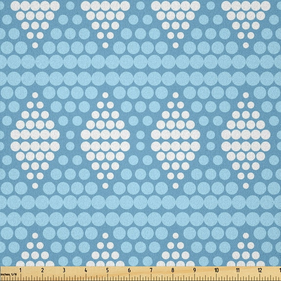 Ambesonne Abstract Fabric by the Yard Microfiber, Diamond Motifs Pastel Tone, 3 Yards, Pale Sky Blue White