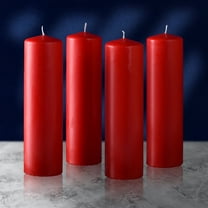 Hyoola 2 x 8 Red Unscented European Made Pillar Candles, Dripless Paraffin Wax with Smokeless Cotton Wicks, 4-Pack