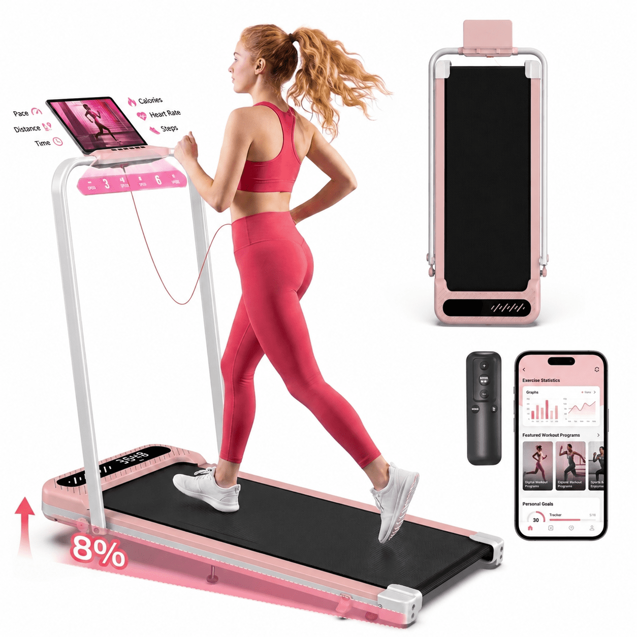 YZRUN Walking Pad Folding Treadmill with 3.0HP Motor 8% Incline Walking Running Machine with Smart App Voice Control Treadmill for Home Office Fitness