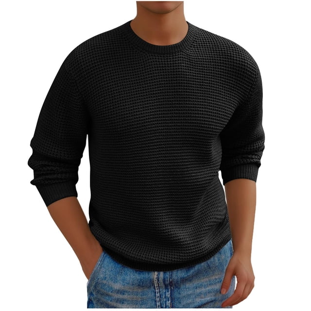 Penkiiy Chandail Col Rond Homme Ajusté Léger Manches Longues Tricoté m Noir