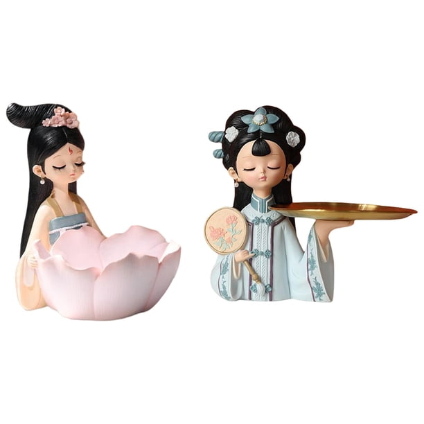 Athleticsshop2018 - 2 figuras de niña creativa china, almacenamiento de joyas Rosado azul
