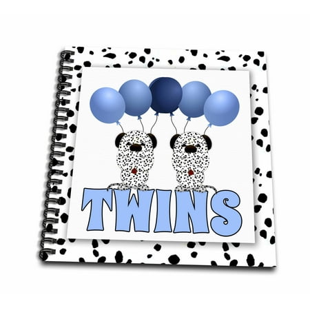 3dRose Identical Twins Boys Dalmatians with Balloons in Blue and White - Mini Notepad, 4 by 4-inch