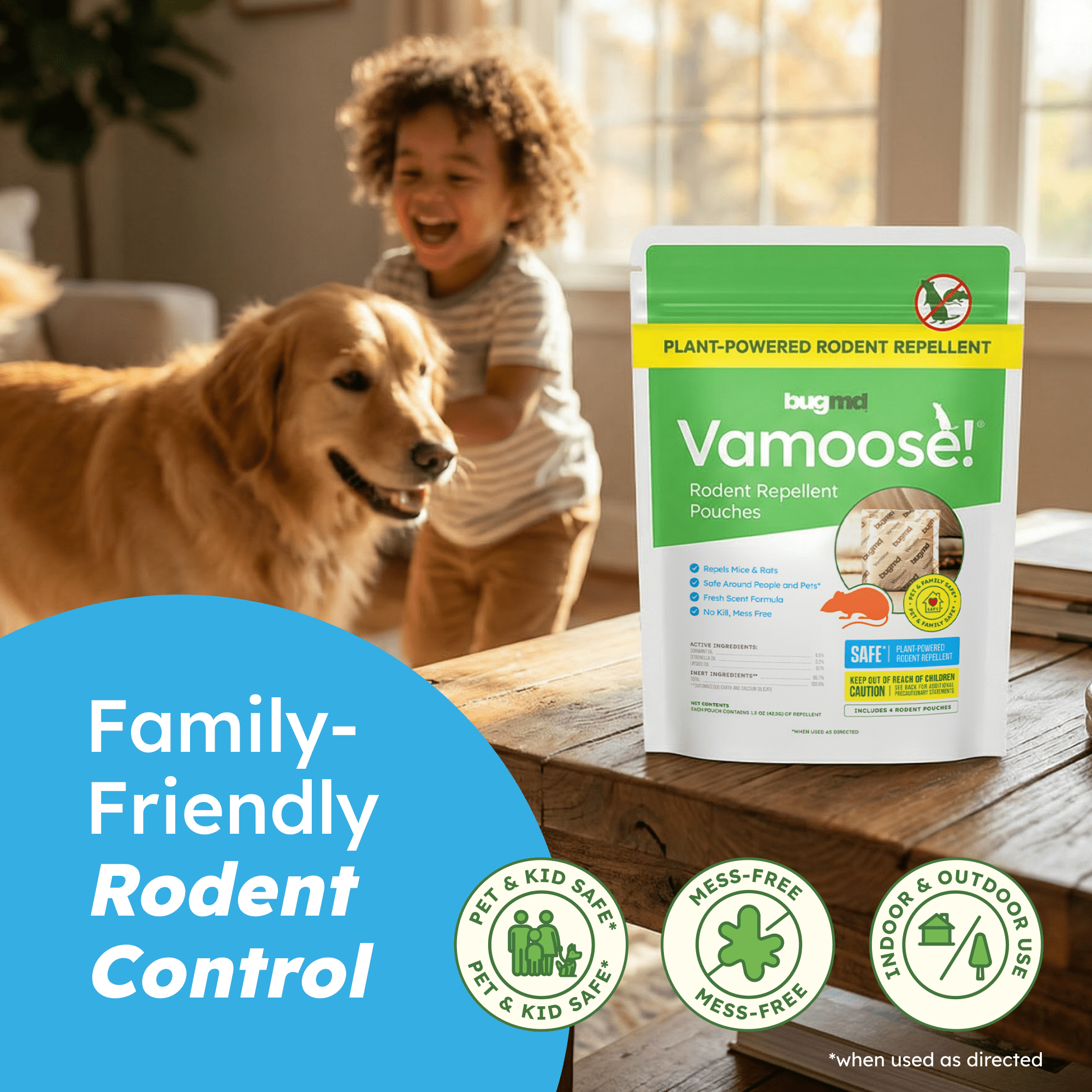BugMD Vamoose Mouse & Rat Repellent Pouches for Home & Car Engines, Cornmint Oil,4 Pouches