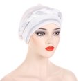 thumbnail image 4 of XASZHN Women's Braid Hat Muslim Ruffle Cancer Turban Wrap Cap for Fashion Head Cover with Color Block Design White_003 One Size, 4 of 4