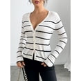 thumbnail image 4 of KNITIC Women's Cozy Striped Cardigan - Relaxed Fit, Long Sleeve, Button-Up Sweater, 4 of 6