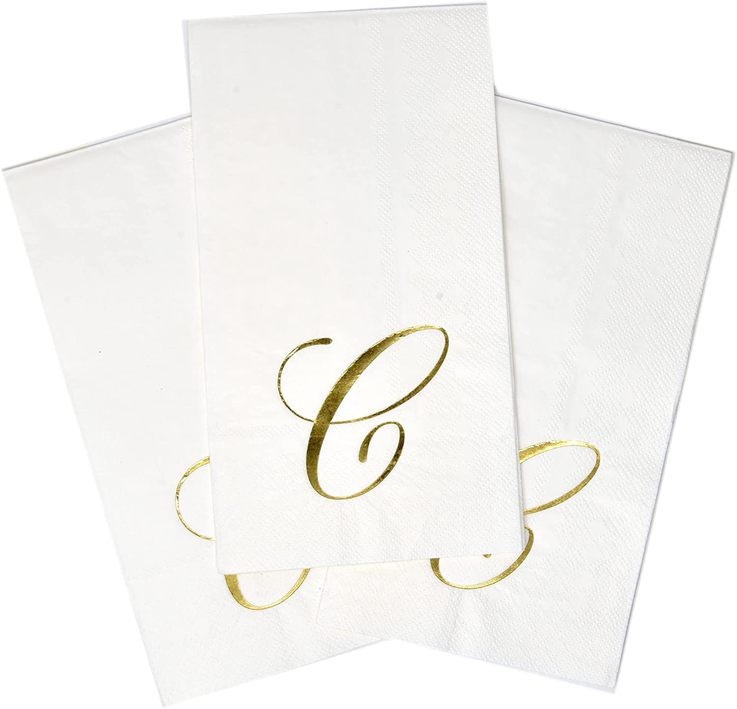Gift Boutique Monogram Guest Napkins Letter C, 100 Count Gold Foil Disposable Paper Napkins, 2-Ply White Decorative Party Bathroom Towels