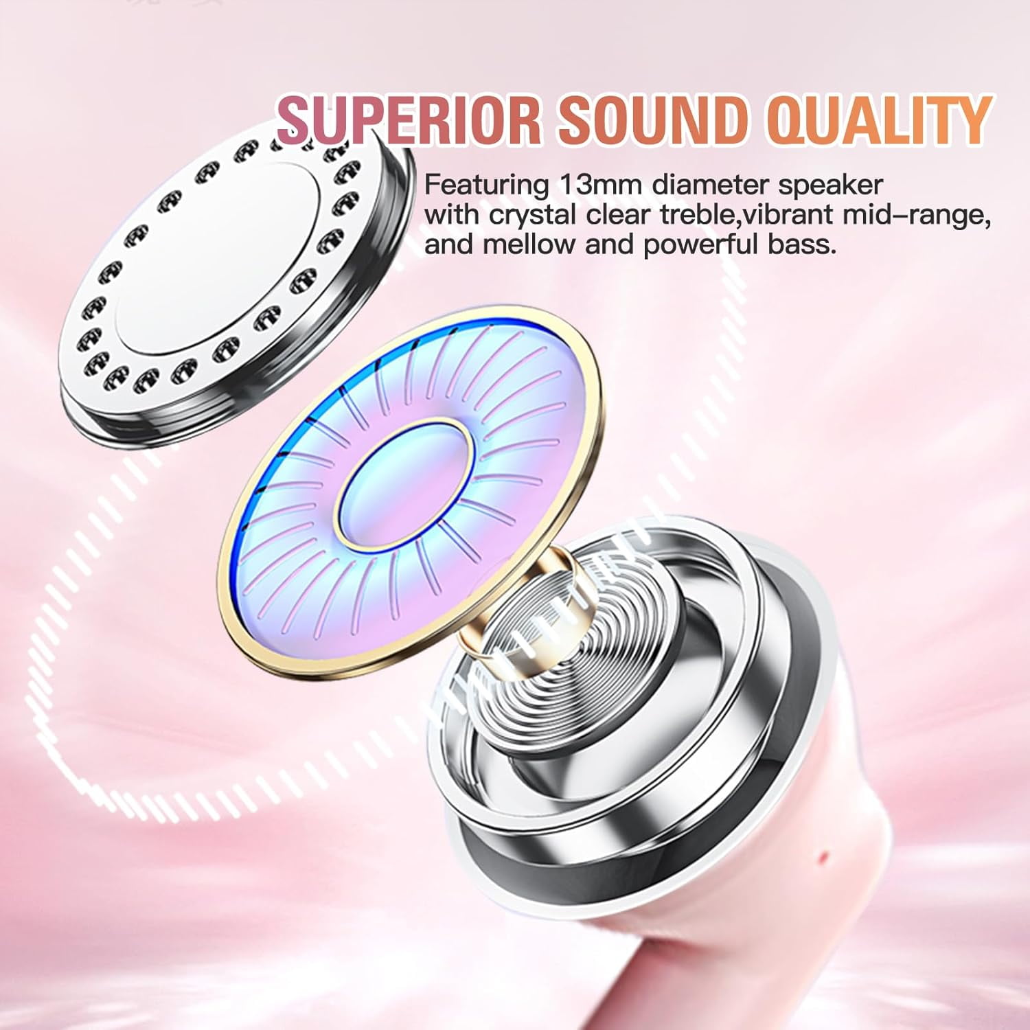 True Wireless Earbuds Purple Bluetooth 5.3 with Microphone for Working Out Noise Canceling Blue Tooth Ear Buds Deep Bass TWS Wireless Earphones with Charging Case in Ear Headphone for iPhone Android