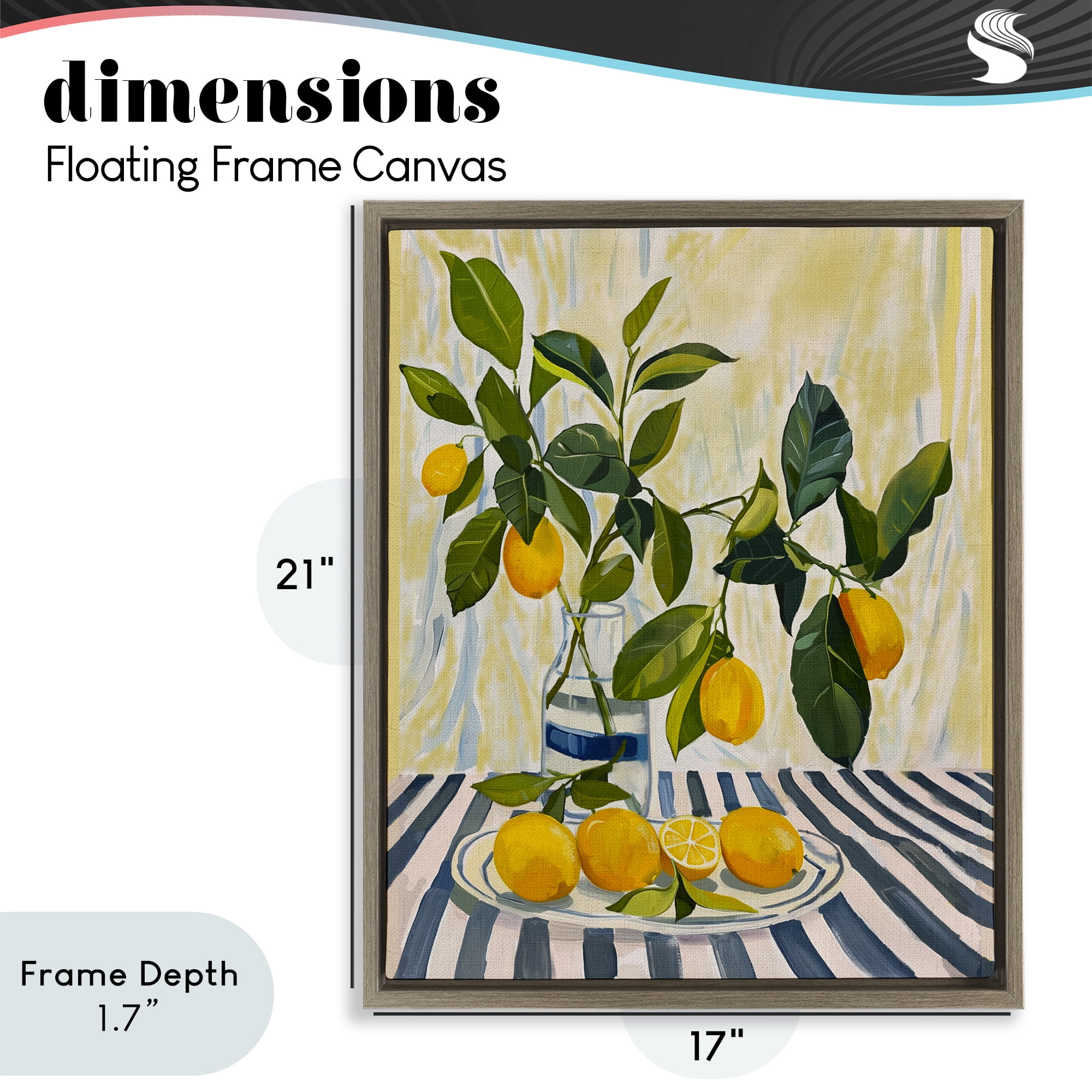 Stupell Industries Lemons on Striped Tablecloth Brown Framed Floater Canvas Wall Art, design by Yen