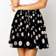 thumbnail image 2 of Mrat Women's Floral Print High Waist with Drawstring Ruffle FlaRed-A Boho a Line Mini Skirt S-39 Black L, 2 of 9