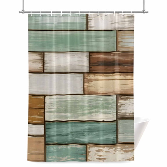 Shower Curtains for Bathroom-36"x72",Pastoral Green Gray Brown Wooden Waterproof Bath Curtain Grommet Shower Curtain Set with Hooks