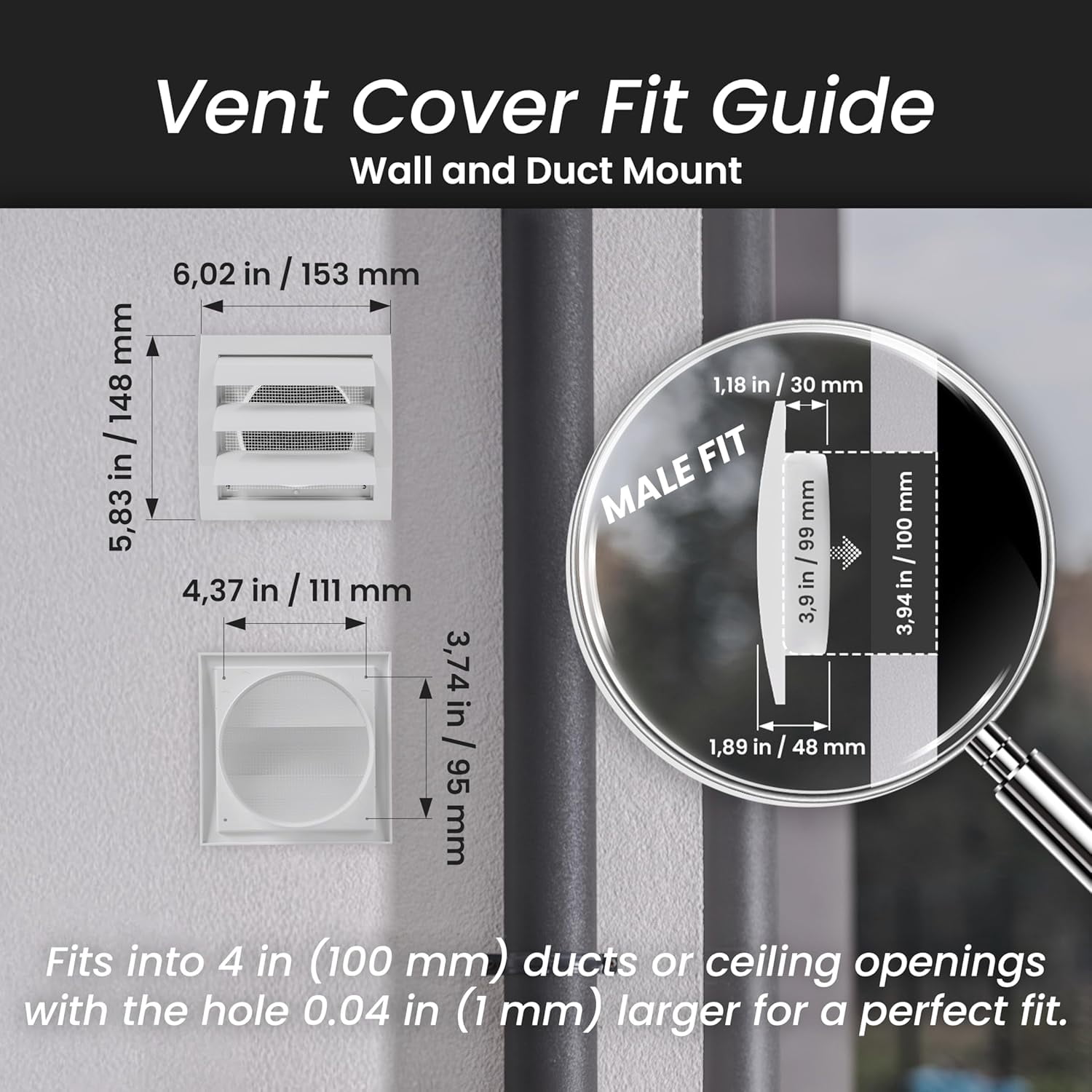 4 Inch Black Dryer Vent Hood/Duct Cover for Walls or Ducting/ABS Plastic Grille with Flaps & Insect Screen/Exhaust and Dryer Vent Covers for Indoor & Outdoor Use