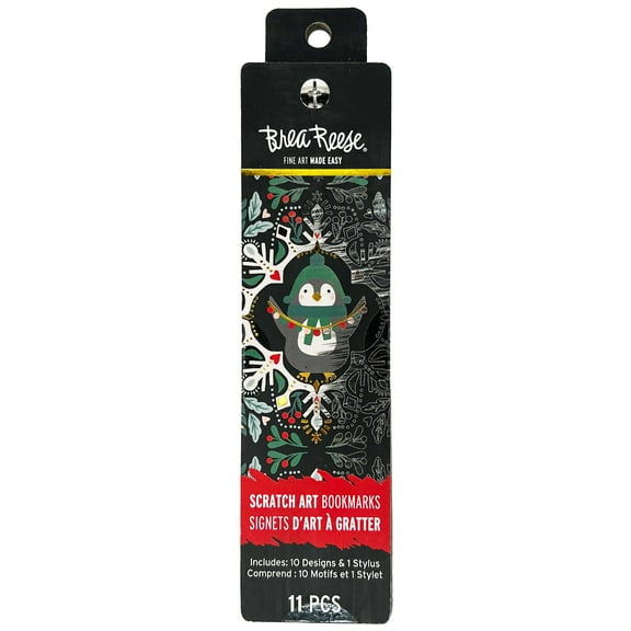 Brea Reese: Scratch Art Bookmark Kit - Penguin Buddy - 10 Holiday-Themed Bookmarks, Stylus, Metallic Accents, Guided Art, DIY Christmas Adult Craft