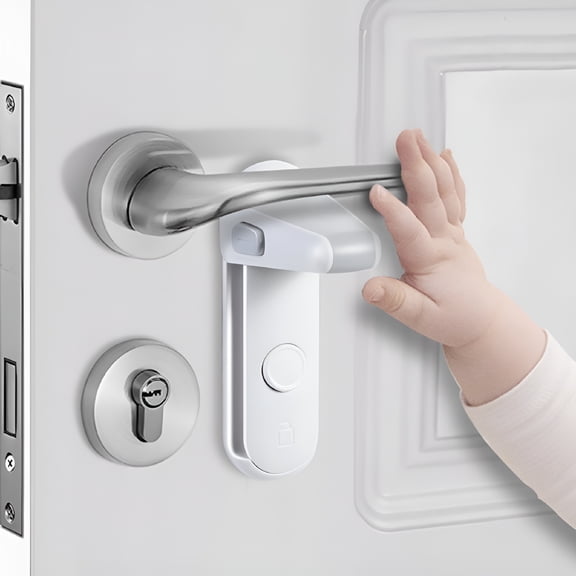 ZHZFKQ 2 Pack Childproof Door Lever Lock, Baby Safety Door Handle Lock, Easy Install And Use Adhesive No Tools Need Or Drill Hug Lock Child Proof(White)