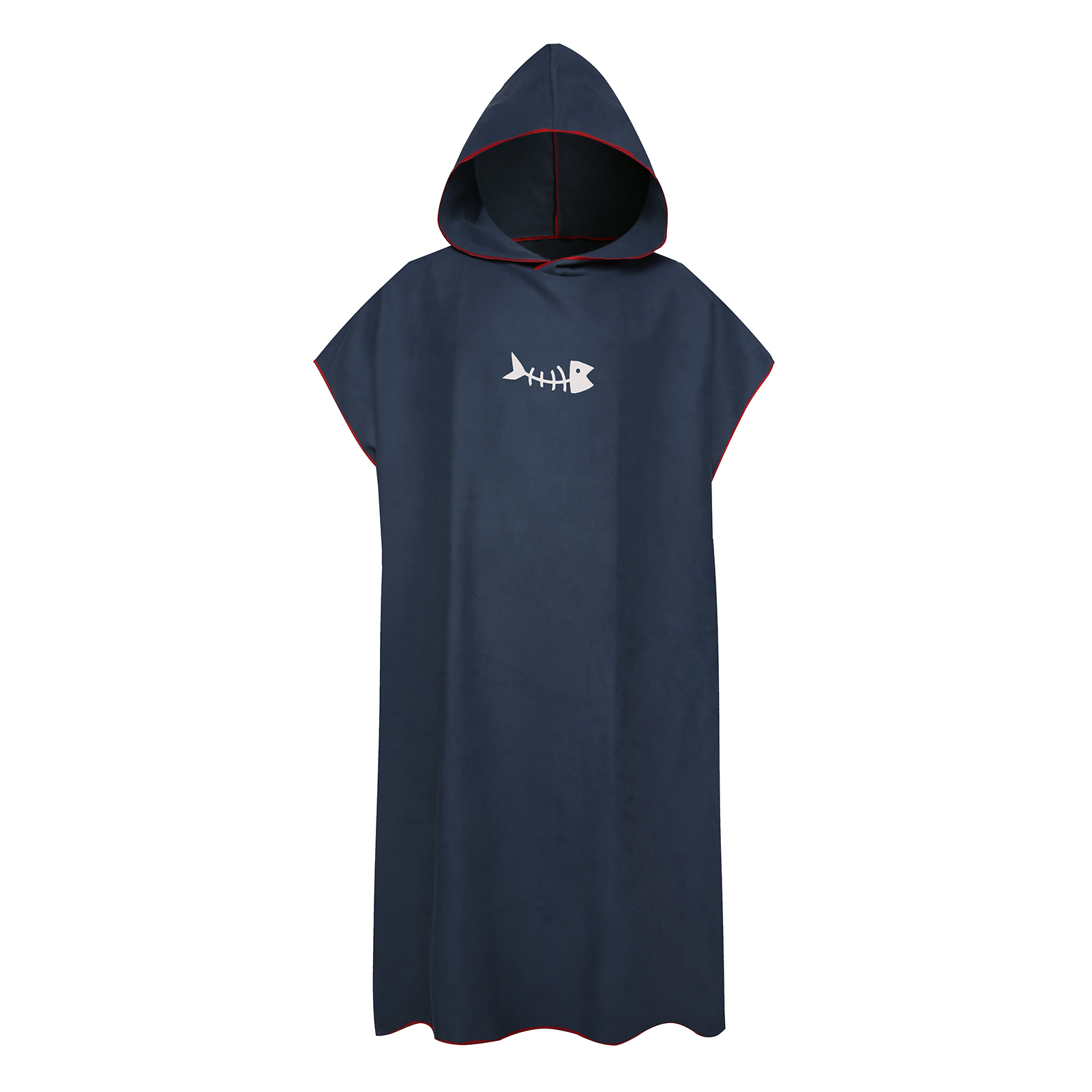 Accappatoio Poncho Bambino Con Cappuccio E Tasche - Asciugamano Spiaggia Asciugatura Rapida, Strisce Blu, Taglia 2-5 Anni