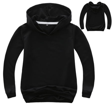 YUTK Toddler Girl Clothes Toddlers Kids Baby Boys Girls Hooded Solid Thick Coat Sweatshirt Pullover Black