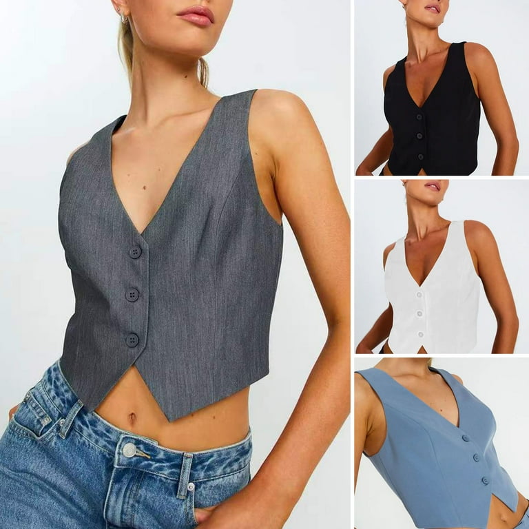Casual Daily Solid Color Buttons Irregular Turn-back Collar Sleeveless Two Pieces Casual Daily Solid Color Buttons Irregular Turn-back Collar Sleeveless Two Pieces