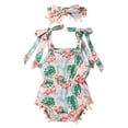thumbnail image 1 of xiaxaixu Tie Up Flower/Flamingo Print Romper with Pompoms + Bowknot Headband, 1 of 8
