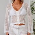 thumbnail image 5 of Qzwdhjm Crochet Cardigans for Women Hollow Out Cropped Swimsuits Coverups Long Sleeve Open Front Beach Cover Up Lighweight Trendy Beachwear Cardigan, 5 of 8