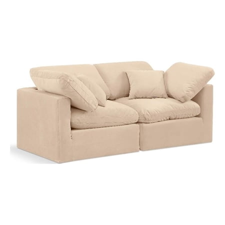 Bowery Hill Contemporary 70" Durable Velvet Modular Sofa in Beige