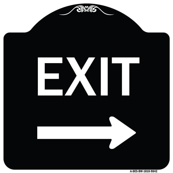 SignMission A-DES-BW-1818-9842 18 x 18 in. Designer Series Sign - Exit with Right Arrow, Black & White