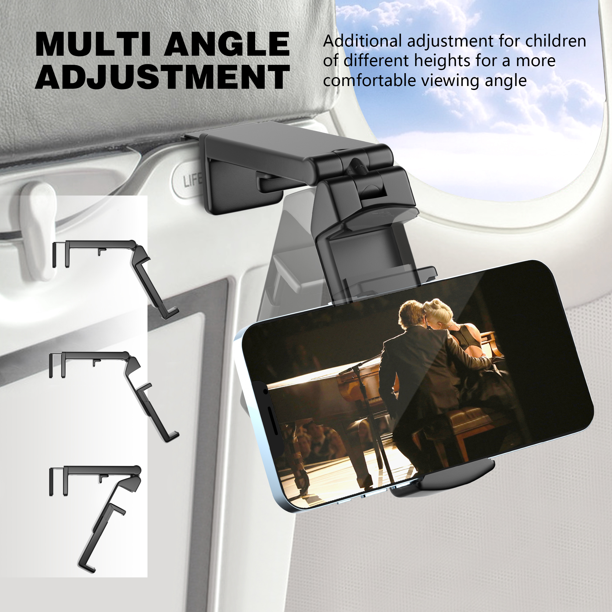 Perilogics Universal Airplane in Flight Phone Mount. Handsfree Phone Holder with Multi-Directional Dual 360 Degree Rotation. Use As Phone Stand, Handheld, Mount On Table Or Cabinet. - image 3 of 8