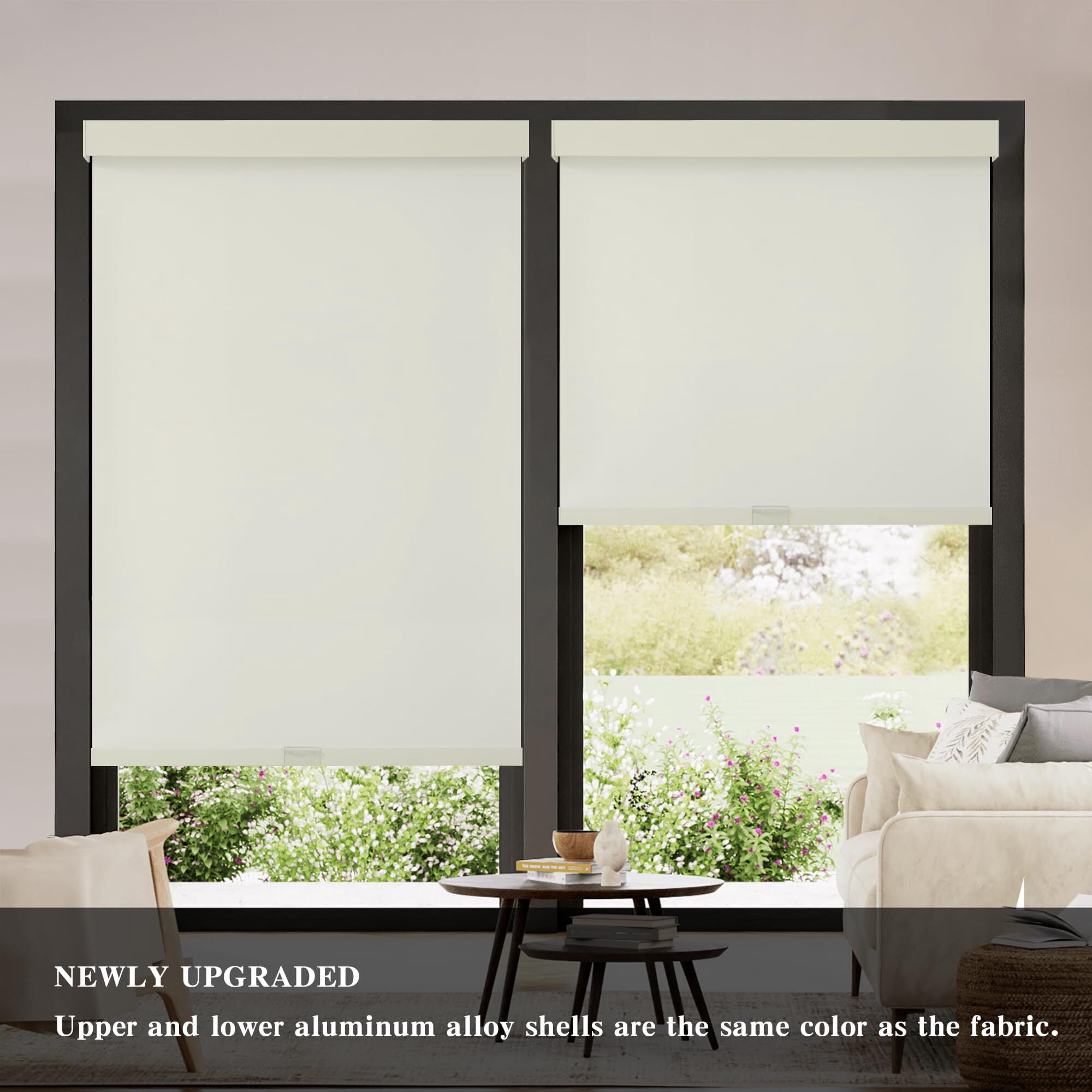 AOSKY Cordless Blackout Roller Shades, Free-Stop Natural Woven Window Blinds Thermal Insulated UV Protection for Home and Office, 69"W x 72"H, Beige