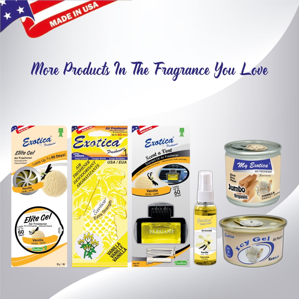 Exotica Car Air Freshener | Spill-proof Can | Organic | For Home & Auto | Long Lasting Freshness | (Pack of 12) (Vanilla)