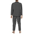 thumbnail image 3 of Mens Pajamas Set - Black White Checkered Plaid Comfy Long Sleeve Button Up Pajama Sets for Men 2 Piece, Soft Sleepwear Nightwear Pjs Lounge Sets for Men with Pockets, 3 of 5