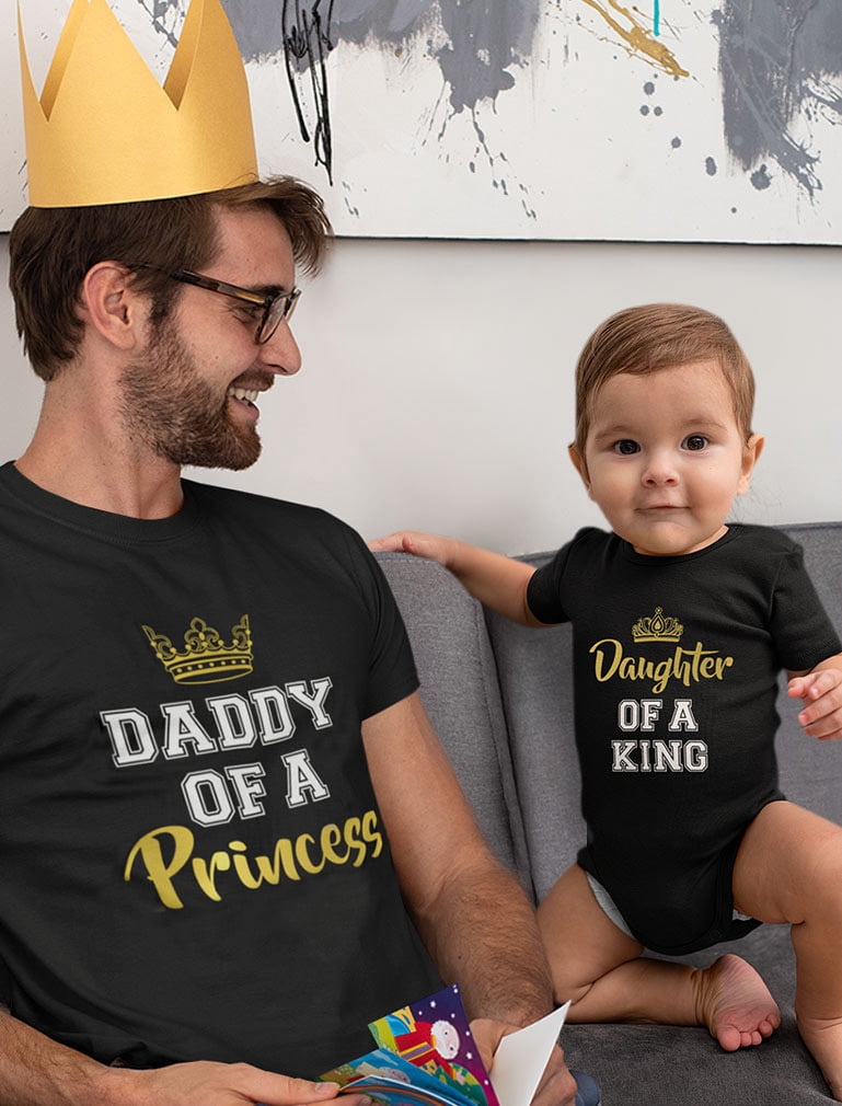 Father & Daughter Matching Set Gift For Dad & Baby Girl Bodysuit & Men's Shirt man Black Small / baby Wow pink 24M (18-24M)
