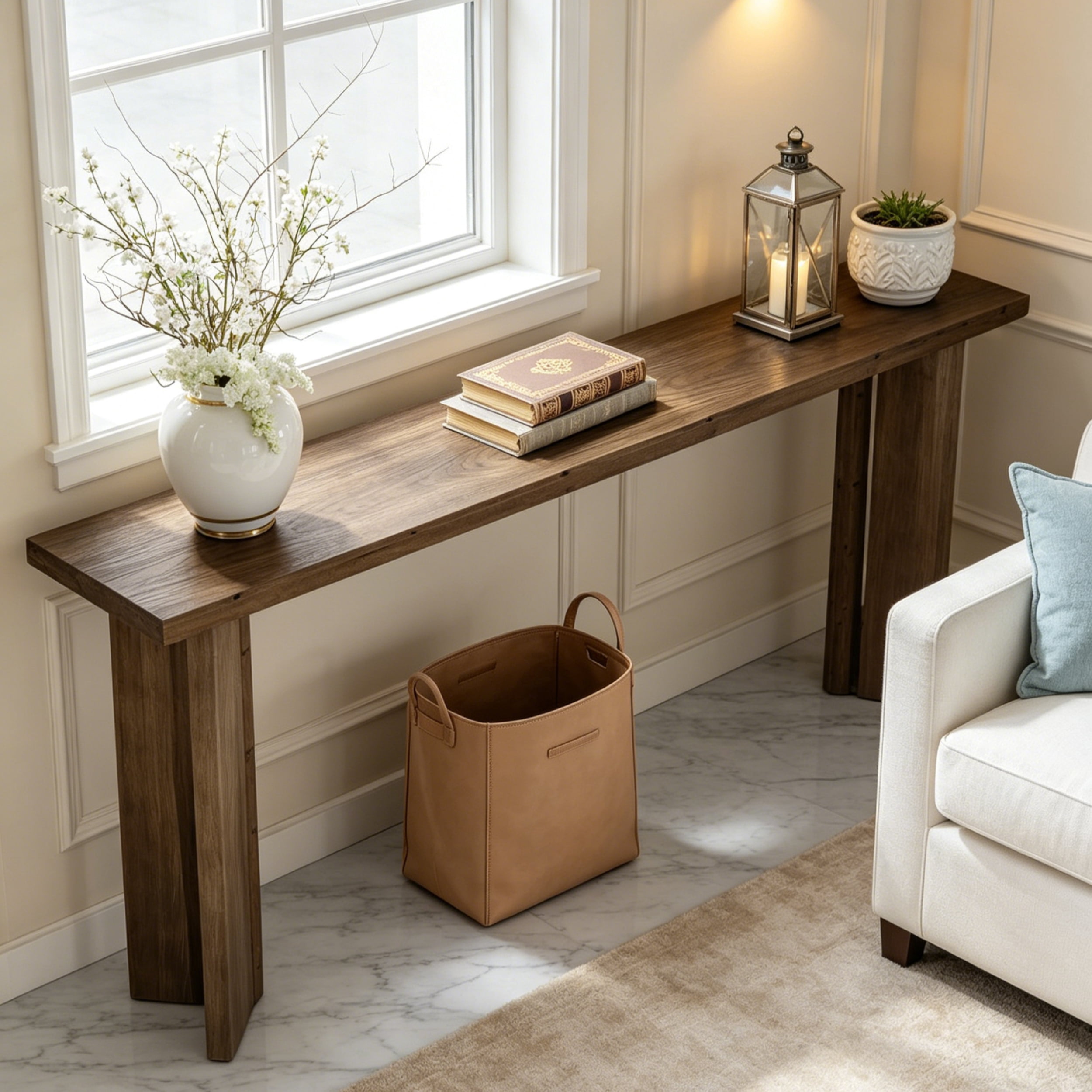 Fnova 70.9" Solid Wood Console Table, Farmhouse Extra Long Narrow Entryway Table, Slim Modern Sofa Table for Living Room, Hallway, Foyer