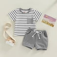thumbnail image 2 of Baby Boy Summer Clothes Short Sleeve T-Shirt Shorts Set Infant Boy Stripe Casual Outfit 6 12 18 24 Months, 2 of 4